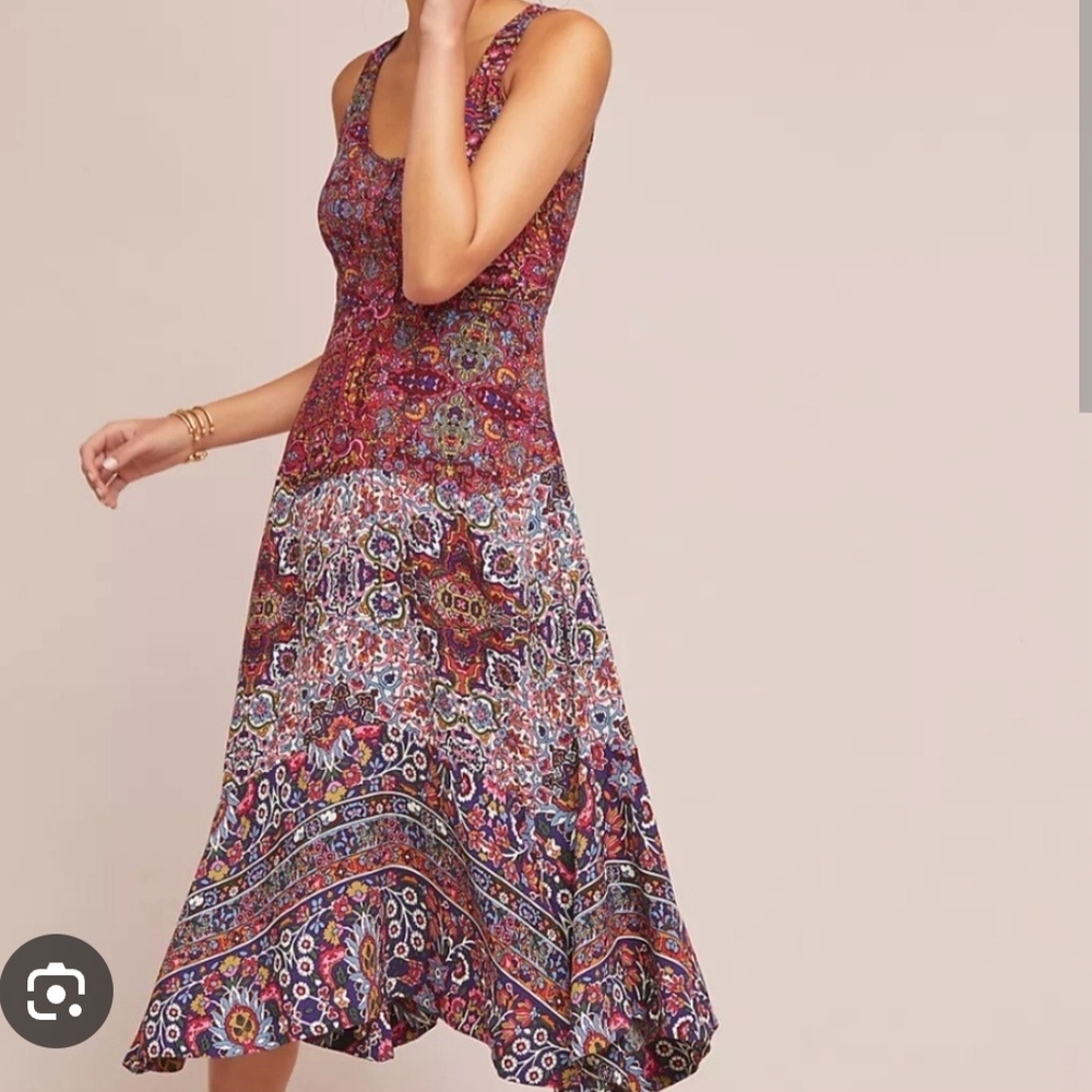 Anthropologie Red and Purple Sleeveless Maxi Sundress